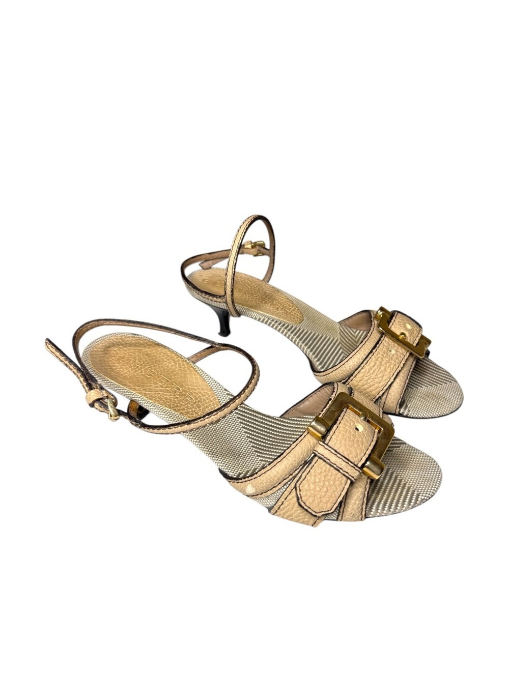 Vintage Burberry Kitten Heels Tan Big Buckle Size 37.5
